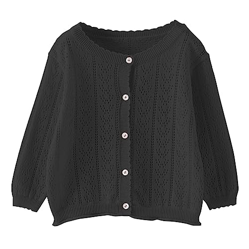 AGQT Baby Mädchen Strickjacke Pullover Cardigan Kinder Soft Rundhals Langarm Strickjacken mit Knöpfen Lässiger süßer Mantel Herbst und Winter Kleidung Schwarz 12-18 Monate von AGQT