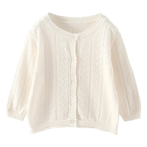 AGQT Baby Mädchen Strickjacke Pullover Cardigan Kinder Soft Rundhals Langarm Strickjacken mit Knöpfen Lässiger süßer Mantel Herbst und Winter Kleidung Weiß 3-4 Jahre von AGQT
