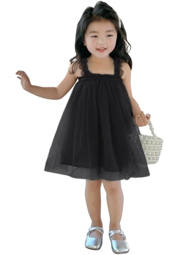 AGQT Baby Mädchen Tüll Kleid,Kinder Baby Partykleid Ärmelloses Tutu Geburtstag Kleid Schwarz Blumenmädchen Kleid,Größe 3-4 Jahre von AGQT