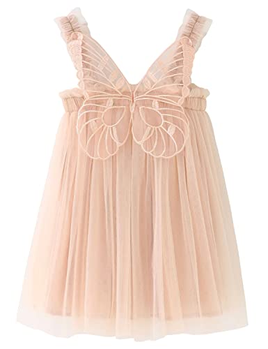 AGQT Baby Mädchen Tüll Kleid Ärmellos Schmetterling Prinzessin Tutu Kleid Sommer Strandkleider Hochzeit Geburtstag Partykleid Taufkleid Aprikose Größe 12-18 Monate von AGQT