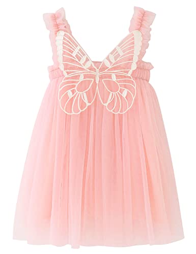 AGQT Baby Mädchen Tüll Kleid Ärmellos Schmetterling Prinzessin Tutu Kleid Sommer Strandkleider Hochzeit Geburtstag Partykleid Taufkleid Hellrosa Größe 12-18 Monate von AGQT