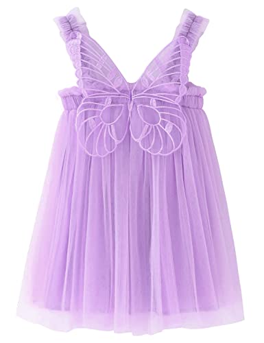AGQT Baby Mädchen Tüll Kleid Ärmellos Schmetterling Prinzessin Tutu Kleid Sommer Strandkleider Hochzeit Geburtstag Partykleid Taufkleid Hellviolett Größe 18-24 Monate von AGQT