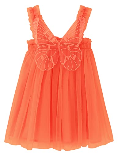 AGQT Baby Mädchen Tüll Kleid Ärmellos Schmetterling Prinzessin Tutu Kleid Sommer Strandkleider Hochzeit Geburtstag Partykleid Taufkleid Orange Größe 12-18 Monate von AGQT