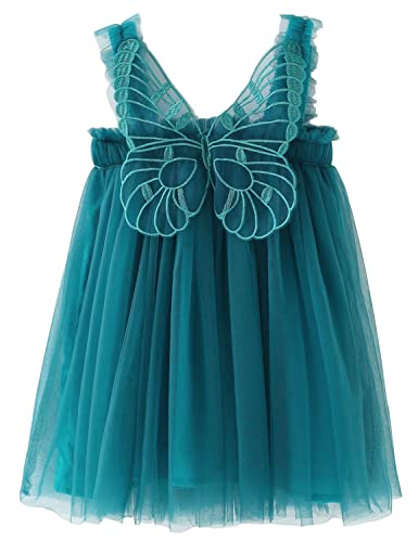 AGQT Baby Mädchen Tüll Kleid Ärmellos Schmetterling Prinzessin Tutu Kleid Sommer Strandkleider Hochzeit Geburtstag Partykleid Taufkleid Pfauenblau Größe 12-18 Monate von AGQT