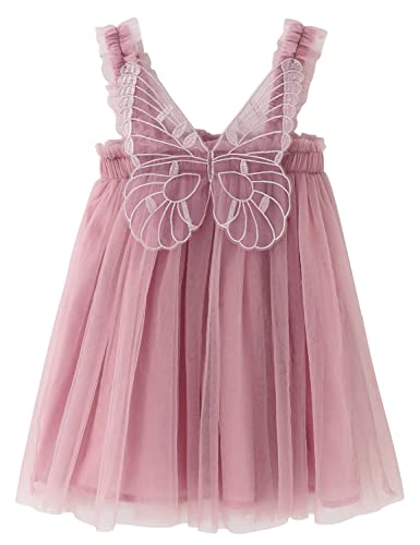 AGQT Baby Mädchen Tüll Kleid Ärmellos Schmetterling Prinzessin Tutu Kleid Sommer Strandkleider Hochzeit Geburtstag Partykleid Taufkleid Rosa Größe 6-12 Monate von AGQT