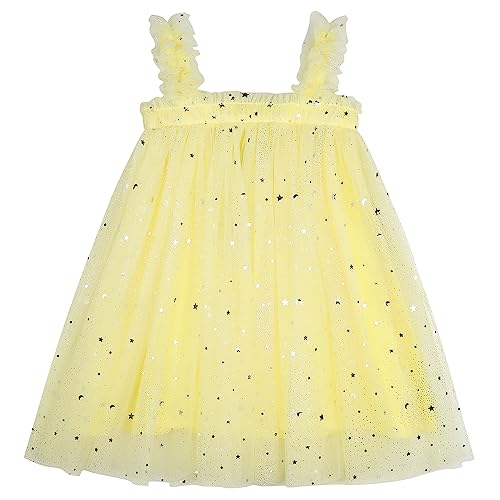 AGQT Baby Mädchen Tüll Kleid Ärmellos Tutu Kleid Baby Geburtstag Partykleid Pailletten Gelber Stern-Mondpunkt Größe 6-12 Monate von AGQT