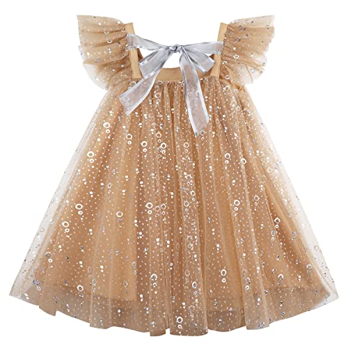 AGQT Baby Mädchen Tüll Kleid Pailletten Tutu Kleid Mehrfarbiger Hohlkreis in dunklem Apricot-Silber 12-24 Monate von AGQT