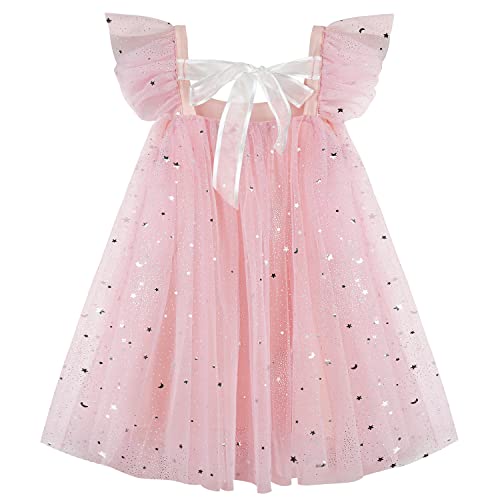 AGQT Baby Mädchen Tüll Kleid Pailletten Tutu Kleid Rosa Stern Mond Wellenpunkt 12-24 Monate von AGQT