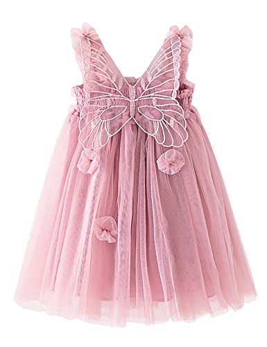 AGQT Baby Mädchen Tüll Tutu Kleid Ärmellos Schmetterling Blumendruck Rückenrücken Prinzessin Kleid Blume Mädchen Kleider Hochzeit Geburtstag Partykleid Taufkleid Rosa Größe 12-18 Monate von AGQT