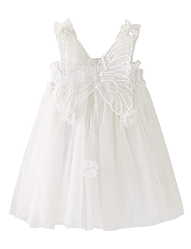 AGQT Baby Mädchen Tüll Tutu Kleid Ärmellos Schmetterling Rückenrücken Prinzessin Kleid Blumemädchen Kleider Hochzeit Geburtstag Partykleid Taufkleid Weiß Größe 12-18 Monate von AGQT