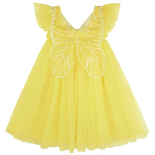 AGQT Baby Mädchen Tüll Tutu Kleid Ärmellos Schmetterling Rücken Prinzessin Kleid Blume Mädchen Kleider Hochzeit Geburtstag Partykleid Taufkleid Gelb Größe 18-24 Monate von AGQT