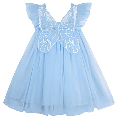 AGQT Baby Mädchen Tüll Tutu Kleid Ärmellos Schmetterling Rücken Prinzessin Kleid Blume Mädchen Kleider Hochzeit Geburtstag Partykleid Taufkleid Hellblau Größe 12-18 Monate von AGQT