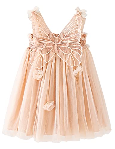 AGQT Baby Mädchen Tüll Tutu Kleid Ärmellos Schmetterling Rückenrücken Prinzessin Kleid Blumemädchen Kleider Hochzeit Geburtstag Partykleid Taufkleid Aprikose Größe 6-12 Monate von AGQT