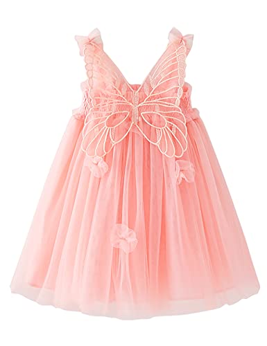 AGQT Baby Mädchen Tüll Tutu Kleid Ärmellos Schmetterling Rückenrücken Prinzessin Kleid Blumemädchen Kleider Hochzeit Geburtstag Partykleid Taufkleid Hellrosa Größe 6-12 Monate von AGQT