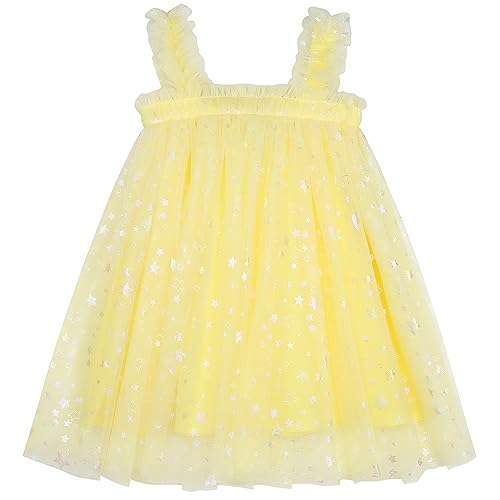 AGQT Baby Mädchen Tüll Tutu Kleid Prinzessin Kleid Mädchen Festliche Geburtstag Partykleid Pailletten Gelb-Leerer Einfarbiger Mehrfarbiger Stern Größe 12-18 Monate von AGQT