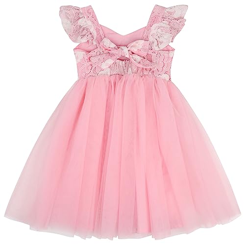 AGQT Baby Mädchen Tüllkleid Rüschen Ärmel Sommer Blumenmädchenkleid Prinzessin Kleid Festlich Hochzeit Geburtstagfeier Taufkleid RosaGröße 2-3 Jahre von AGQT