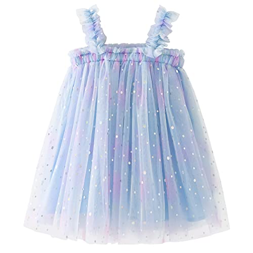 AGQT Baby Mädchen Tütü Kleid Ärmellos Prinzessin Tüllkleid Polka Dot Casual Sommerkleid Partykleid Geburtstag Pailletten-Dot-Light Blau Größe 12-18 Monate von AGQT