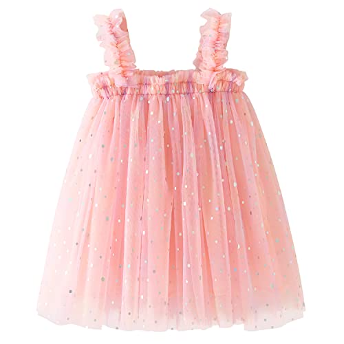 AGQT Baby Mädchen Tütü Kleid Ärmellos Prinzessin Tüllkleid Polka Dot Casual Sommerkleid Partykleid Geburtstag Pailletten-Dot-Light Rosa Größe 12-18 Monate von AGQT