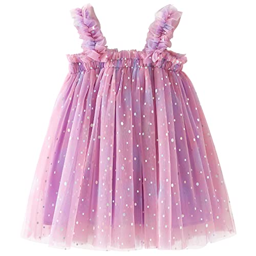 AGQT Baby Mädchen Tütü Kleid Ärmellos Prinzessin Tüllkleid Polka Dot Casual Sommerkleid Partykleid Geburtstag Pailletten Dot-Violett Größe 12-18 Monate von AGQT