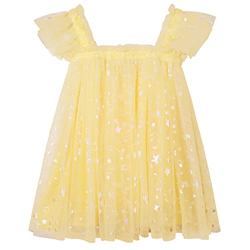 AGQT Baby Mädchen Tutu Kleid Rüschen Ärmelloses Prinzessin Tüll Tutu Kleider Geburtstagsfeier Hochzeit Geschichtete Spitze Mini Schichten Kleid Leeres Herz Bunte Sterne Gelb Größe 12-18 Monate von AGQT