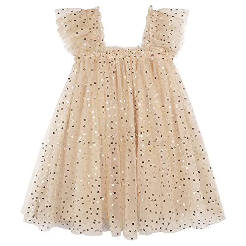 AGQT Baby Mädchen Tutu Kleid Rüschen Ärmelloses Prinzessin Tüll Tutu Kleider Geburtstagsfeier Kleider Hochzeit Geschichtete Spitze Mini Schichten Kleid Goldene Perlen Aprikose Größe 12-18 Monate von AGQT