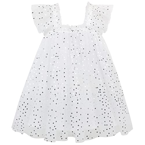 AGQT Baby Mädchen Tutu Kleid Rüschen Ärmelloses Prinzessin Tüll Tutu Kleider Geburtstagsfeier Kleider Hochzeit Geschichtete Spitze Mini Schichten Kleid Goldene Perlen Weiß Größe 12-18 Monate von AGQT