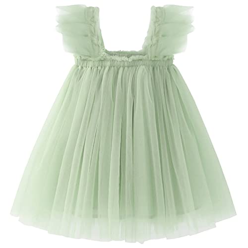 AGQT Baby Mädchen Tutu Kleider Rüschenhülse Ärmelloses Kleinkind Prinzessin Tüll Tutu Kleider Geburtstagsfeier Kleider Hochzeit Geschichtete Spitze Mini Schichten Kleid Hellgrün Größe 9-12 Monate von AGQT