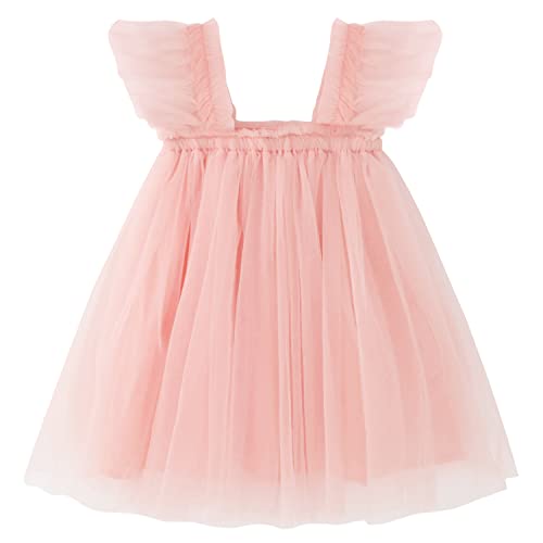 AGQT Baby Mädchen Tutu Kleider Rüschenhülse Ärmelloses Kleinkind Prinzessin Tüll Tutu Kleider Geburtstagsfeier Kleider Hochzeit Geschichtete Spitze Mini Schichten Kleid Hellrosa Größe 9-12 Monate von AGQT