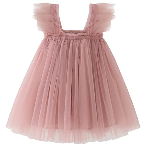 AGQT Baby Mädchen Tutu Kleider Rüschenhülse Ärmelloses Kleinkind Prinzessin Tüll Tutu Kleider Geburtstagsfeier Kleider Hochzeit Geschichtete Spitze Mini Schichten Kleid Rosa Größe 12-18 Monate von AGQT