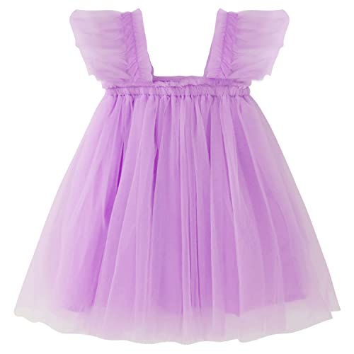 AGQT Baby Mädchen Tutu Kleider Rüschenhülse Ärmelloses Kleinkind Prinzessin Tüll Tutu Kleider Geburtstagsfeier Kleider Hochzeit Geschichtete Spitze Mini Schichten Kleid Violett Größe 12-18 Monate von AGQT