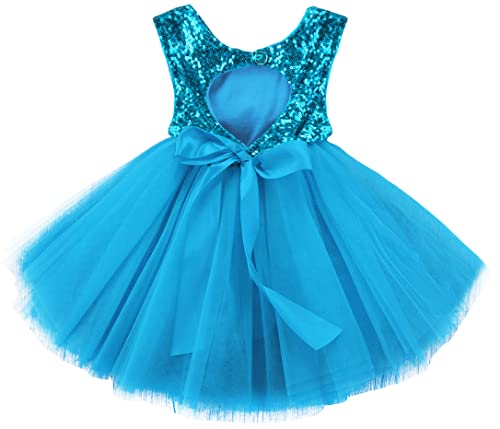 AGQT Baby Mädchen Tutu Tüll Kleid Ärmelloses Partykleid Kleid Prinzessin Pailletten Blumenmädchen Kleid Blau 12-18 Monate von AGQT