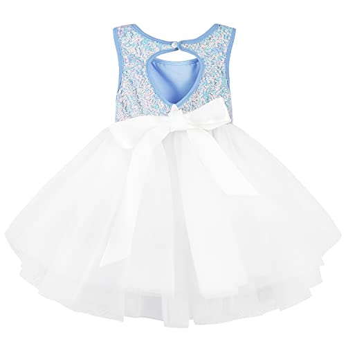 AGQT Baby Mädchen Tutu Tüll Kleid Ärmelloses Partykleid Kleid Prinzessin Pailletten Blumenmädchen Kleid Hellblau 18-24 Monate von AGQT