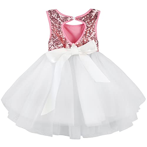 AGQT Baby Mädchen Tutu Tüll Kleid Ärmelloses Partykleid Kleid Prinzessin Pailletten Blumenmädchen Kleid Hellrosa 12-18 Monate von AGQT