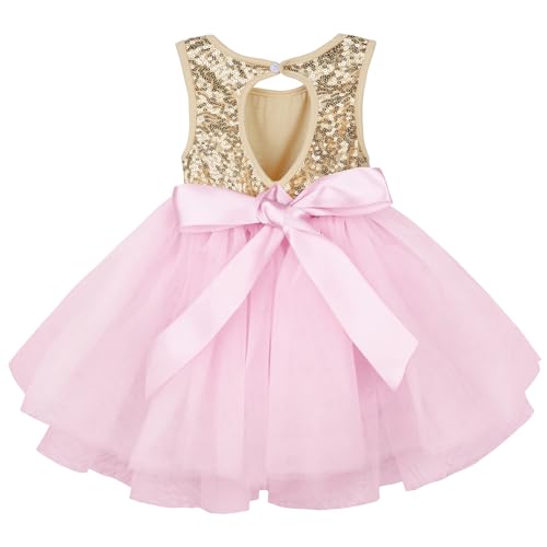 AGQT Baby Mädchen Tutu Tüll Kleid Ärmelloses Partykleid Kleid Prinzessin Pailletten Blumenmädchen Kleid Rosa 18-24 Monate von AGQT