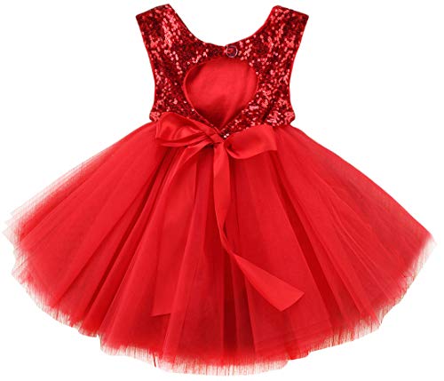 AGQT Baby Mädchen Tutu Tüll Kleid Ärmelloses Partykleid Kleid Prinzessin Pailletten Blumenmädchen Kleid Rot 3-6 Monate von AGQT