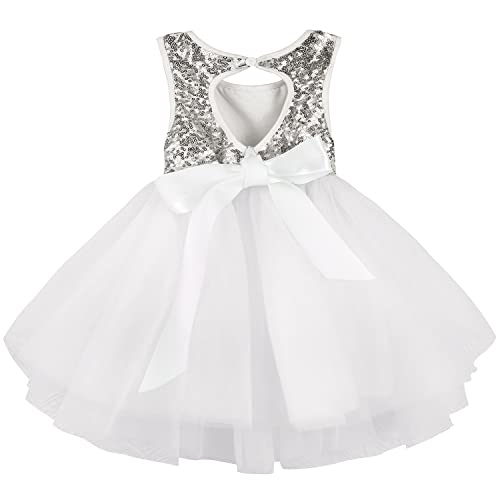 AGQT Baby Mädchen Tutu Tüll Kleid Ärmelloses Partykleid Kleid Prinzessin Pailletten Blumenmädchen Kleid Silber 18-24 Monate von AGQT