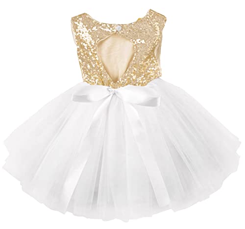 AGQT Baby Mädchen Tutu Tüll Kleid Ärmelloses Partykleid Kleid Prinzessin Pailletten Blumenmädchen Kleid Weiß 3-6 Monate von AGQT