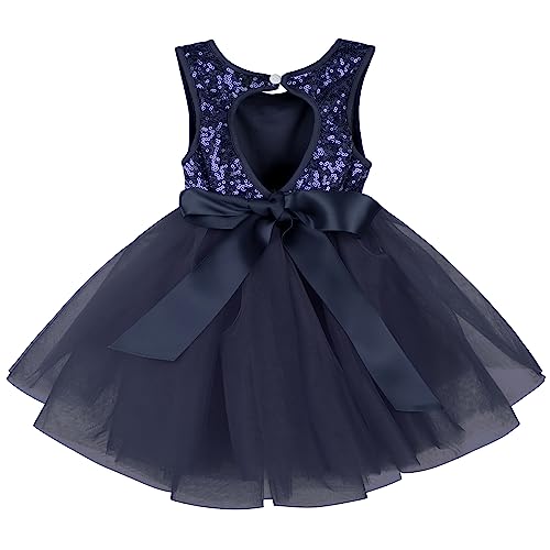 AGQT Baby Mädchen Tutu Tüll Kleid Ärmelloses Taufkleid Partykleid Kleid Prinzessin Pailletten Blumenmädchen Kleid Dunkelblau Paillettenbesetzte Gaze 12-18 Monate von AGQT