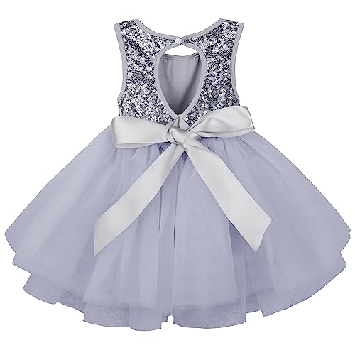 AGQT Baby Mädchen Tutu Tüll Kleid Ärmelloses Taufkleid Partykleid Kleid Prinzessin Pailletten Blumenmädchen Kleid Dunkelgrau Paillettenbesetzte Gaze 3-6 Monate von AGQT