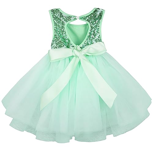 AGQT Baby Mädchen Tutu Tüll Kleid Ärmelloses Taufkleid Partykleid Kleid Prinzessin Pailletten Blumenmädchen Kleid Hellgrün Paillettenbesetzte Gaze 18-24 Monate von AGQT