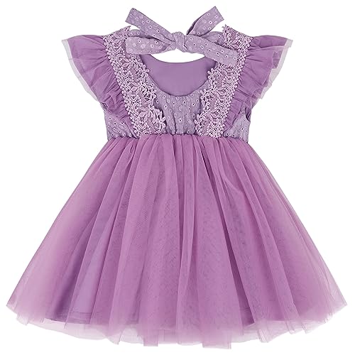 AGQT Baby Mädchen Tutu Tüllkleid Rüschen Ärmel Sommer Blumenmädchen Prinzessin Kleid Festliche Hochzeit Taufe Kleid Dunkleviolet 18-24 Monate von AGQT