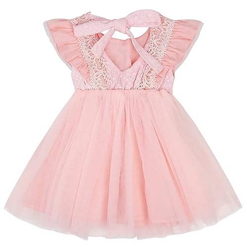 AGQT Baby Mädchen Tutu Tüllkleid Rüschen Ärmel Sommer Blumenmädchen Prinzessin Kleid Festliche Hochzeit Taufe Kleid Rosa 12-18 Monate von AGQT