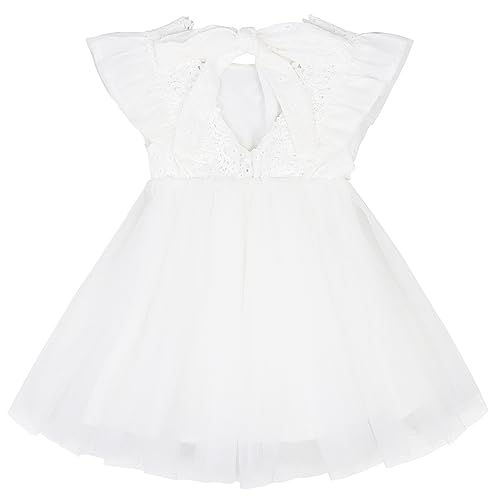 AGQT Baby Mädchen Tutu Tüllkleid Rüschen Ärmel Sommer Blumenmädchen Prinzessin Kleid Festliche Hochzeit Taufkleid Weiß 18-24 Monate von AGQT