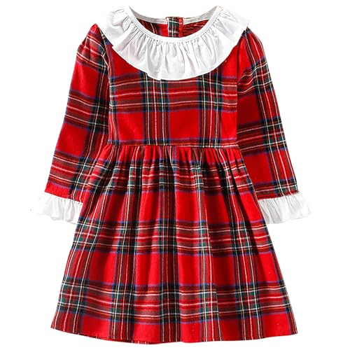 AGQT Baby Mädchen Weihnachten Kariertes Kleid Langarm Büffel Kariertes Rot und Schwarz Kariertes Kleid Größe 12-24 Monate(90) von AGQT