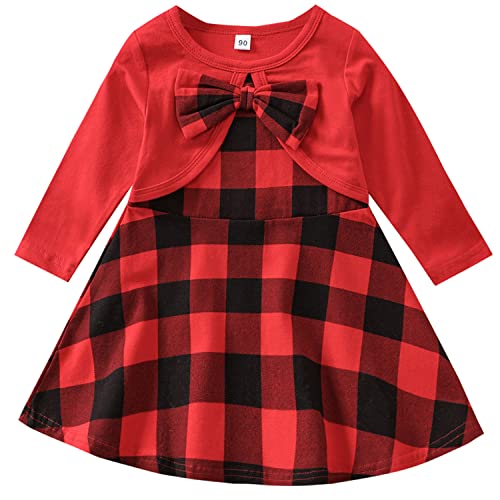 AGQT Baby Mädchen Weihnachten Kariertes Kleid Langarm Büffel Kariertes Rot und Schwarz Kariertes Kleid Größe 12-24 Monate(90) von AGQT