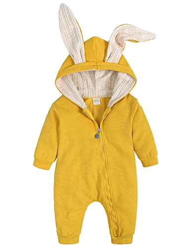 AGQT Baby Oster Outfit, niedlicher Kaninchen-Oster-Overall, Strampler mit Kapuze, für Jungen und Mädchen, Gelb, 6–12 Monate von AGQT