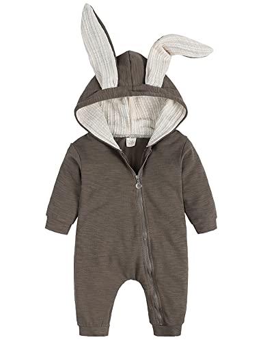 AGQT Baby Oster Outfit, niedlicher Kaninchen-Oster-Overall, Strampler mit Kapuze, für Jungen und Mädchen, Kaffeefarbe, 18–24 Monate von AGQT