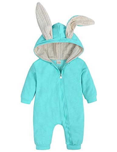 AGQT Baby Oster Outfit, niedlicher Kaninchen-Oster-Overall, Strampler mit Kapuze, für Jungen und Mädchen, Seeblau, 6–12 Monate von AGQT