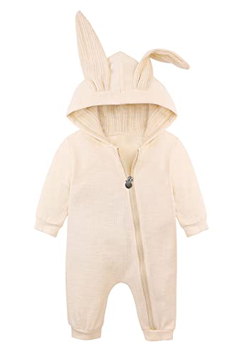 AGQT Baby Oster Outfit, niedlicher Kaninchen-Oster-Overall, Strampler mit Kapuze, für Jungen und Mädchen, cremefarben, 18–24 Monate von AGQT