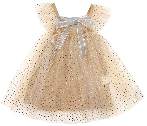 AGQT Baby Tüll Kleid Mädchen,Blumenmädchen Kleid Hochzeit Geburtstag Party Pailletten Tutu Kleid Aprikose 12-24 Monate von AGQT